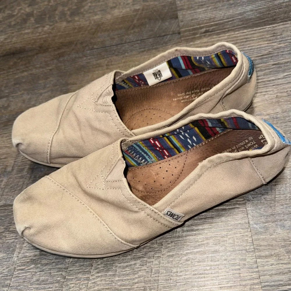 TOMS Womens Alpargata Canvas Slip On Flats Beige Natural Size 7.5